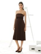 Evening Dress: AlfredSung Style - M415  Tea-length strapless maternity dress w/ Duchess bodice and Nu-Georgette overskirt w/ ruffle at empire waist.Fabric: Duchess Satin  