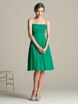 Bridesmaids Dress: Aftersix Bridesmaid Style - 6575  Cocktail length strapless chiffon dress with pleated detail at bodice and skirt. Empire matte satin waistband. Solid only. Also available full length as style 6591.Fabric: Chiffon Catalog Dress Color: shamrock 