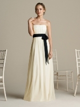 Bridesmaids Dress: Aftersix Bridesmaid Style - 6577  Full length strapless chiffon dress with shirring at bodice and skirt. Matching or contrasting chiffon sash at empire waist.Fabric: Chiffon Catalog Dress Color: ivoryCatalog Sash Color: black 