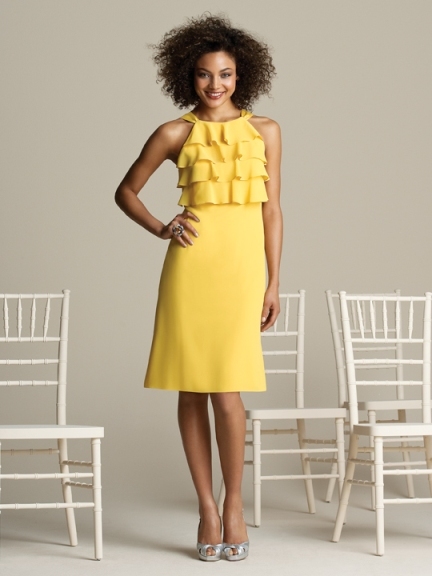 Mother of the Bride Dress: Aftersix Bridesmaid Style - 6585  Cocktail length strapless nu-georgette tiered dress.Fabric: Nu-Georgette Catalog Dress Color: marigold 