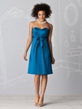 Bridesmaids Dress: After Six Bridesmaid SPRING 2011- 6593  Strapless cocktail length renaissance satin dress w/ inset waistband and bow at empire waist. Also available full length as style 6594. Available in sizes 00-30W.Fabric: Renaissance Satin 