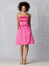 Bridesmaids Dress: After Six Bridesmaid SPRING 2011- 6600  Strapless cocktail length matte satin dress w/ matching skinny belt w/ round buckle and pockets at side seams of full shirred skirt. Also available full length as style 6601. Available in sizes 00-30W. Coordinating junior bridesmaid dress avaialble in sizes 6jb-14jb as style JR509.Fabric: Matte Satin 