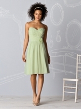 Bridesmaids Dress: After Six Bridesmaid SPRING 2011- 6609  Strapless cocktail length lux chiffon dress w/ shirred bodice and matching flower detail at natural waist. Also available full length as style 6610. Available in sizes 00-30W.Fabric: Lux Chiffon 