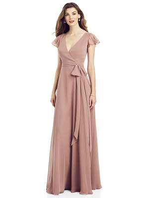 MOB Dress - After Six Bridesmaids SPRING 2020 - 6817 - Flutter Sleeve Faux Wrap Chiffon Gown with Sash | AfterSix MOB Gown