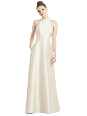 Bridesmaid Dress - Alfred Sung Bridesmaids 2020 - D772 - Open-Back High-Neck Satin Gown with Pockets | AlfredSung Bridesmaids Gown