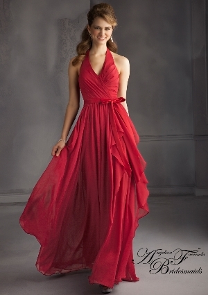 Bridesmaid Dress - Angelina Faccenda Bridesmaids by Mori Lee FALL 2014 Collection: 20432 - Luxe Chiffon with Removable Tie Sash - Zipper Back (LONG) | AngelinaFaccenda Bridesmaids Gown