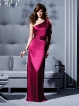 Evening Dress: Dessy Bridesmaid Style - 2794  Full length draped one shoulder stretch charmeuse gown with tie detail at bodice. Shirred belt at empire waist.Fabric: Stretch Charmeuse Catalog Dress Color: merlot 