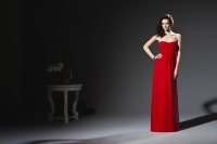 Evening Dress: Dessy Bridesmaid Style - 2804  Full length strapless chiffon dress w/ draped bodice and shirring at empire waist. 