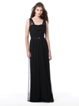 Bridesmaids Dress: Dessy Bridesmaid SPRING 2011- 2821  Full length stretch tulle dress over matte satin. Matching matte satin skinny belt w/ rhinestone buckle detail. Sizes available 00-30W, and 00-30W extra length.Fabric: Stretch Tulle  