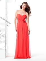 Bridesmaids Dress: Dessy Bridesmaid SPRING 2011- 2832  Strapless full-length lux chiffon dress w/ shirred bodice and matching flower detail at bodice. Sizes available 00-30W, and 00-30W extra length. Coordinating junior bridesmaid dress avaialble in sizes 6jb-14jb as style JR508.Fabric: Lux Chiffon 
