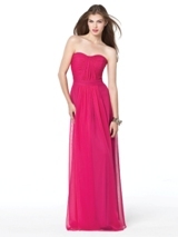 Bridesmaids Dress: Dessy Bridesmaid SPRING 2011- 2834  Strapless full-length lux chiffon dress with draped bodice and shirred skirt. Matching self belt at natural waist. Sizes available 00-30W, and 00-30W extra length.Fabric: Lux Chiffon 
