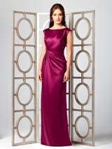 Prom Dress: Dessy Bridesmaid SPRING 2012- 2854  Fabric: Renaissance SatinCap sleeve full length renaissance satin dress with draped detail at bodice and skirt.Dress Color Sample: merlot 