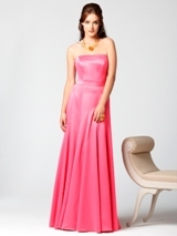 Prom Dress: Dessy Bridesmaid SPRING 2012- 2855  Fabric: Renaissance SatinStrapless full length renaissance dress with matching self belt at natural waist. Flared skirt with panel detail.Dress Color Sample: Punch 