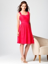 Prom Dress: Dessy Bridesmaid SPRING 2012- 2856  Fabric: Cotton VoileCocktail length cotton voile dress with framed sweetheart neckline and shirred bodice. Inset waistband at natural waist. Full shirred skirt has pockets at side seams and deep hem detail.Dress Color Sample: flame 