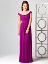 Prom Dress: Dessy Bridesmaid SPRING 2012- 2859  Fabric: Lux ChiffonOff the shoulder full length lux chiffon dress with shirred bodice and natural waist. Shirred skirt.Dress Color Sample: persian plum 