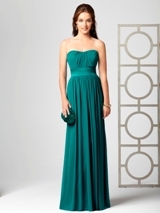 Prom Dress: Dessy Bridesmaid SPRING 2012- 2860  Fabric: Lux ChiffonStrapless full length lux chiffon dress with inset matching matte satin belt at natural waist. Shirred detail on bodice and skirt.Dress Color Sample: jade 