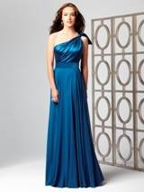 Prom Dress: Dessy Bridesmaid SPRING 2012- 2861  Fabric: Lux ChiffonOne shoulder matte satin and lux chiffon full length dress with draped bodice and full skirt. Coordinating junior bridesmaid dress available as style JR514.Dress Color Sample: ocean blue 