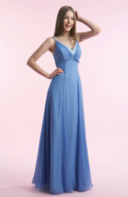 Bridesmaids Dress: B9089  Two tone twisted straps with A-line skirt in Iridescent Chiffon. Accent color neckline with main color Iridescent Chiffon twist gathered band on empire.
Two tone (any combination of B2 Iridescent Chiffon colors) or solid.
Size Range :  4-28.
 