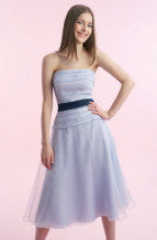 Bridesmaids Dress: B9091  Strapless A-line dress in Organza with Poly Satin bands. Accent color is Poly Satin belt. 
Two tone (any combination of Poly Satin colors) or solid.
Size Range :  4-28.
 