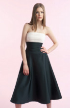 Bridesmaids Dress: B9092  Strapless A-line dress in Iridescent Taffeta. Accent pleated Iridescent Taffeta bust that ties to a bow on back, main color Iridescent Taffeta pleats on waist.
Two tone (any combination of Iridescent Taffeta colors) or solid.
Size Range :  4-28.
 