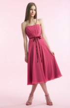 Bridesmaids Dress: B9096  Strapless A-line dress in Poly Chiffon. Pleated bodice with pleated insets on waist. Accent color ribbon and bow on waist.
Two tone (any combination of Poly Chiffon colors) or solid.
Size Range :  4-28.
 