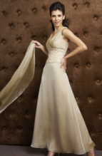 Bridesmaids Dress: J9978  V neckline and A-line Jade Tiffany Chiffon gown with matching wrap, has shirred empire bodice with beaded lace waist.
Size Range :  2-26.
 