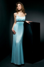 Prom Dress: L9062  Spaghetti and flare of Satin Back Crepe gown, Satin Back Crepe gathered bodice with back sash, accent color band on waist and back bow. 
Two tone (any combination of Satin Back Crepe colors) or solid.
Size Range :  4-28.
 