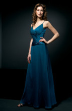Bridesmaids Dress: L9066  Spaghetti V neckline and A-line of BELSOIE Tiffany Chiffon with BELSOIE Charmeuse gown, BELSOIE Tiffany Chiffon gathered bodice with BELSOIE Charmeuse gathered waistband and back sash. 
Solid.
Size Range :  4-28.
 