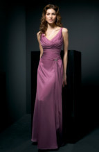 Bridesmaids Dress: L9069  V neckline and A-line of BELSOIE Tiffany Chiffon gown, BELSOIE Tiffany Chiffon gathered on bodice and waist with sash.
Solid.
Size Range :  4-28.
 