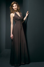 Bridesmaids Dress: L9071  Halter V-neckline and A-line of BELSOIE Tiffany Chiffon gown, BELSOIE Tiffany Chiffon gathered on empire with band and bow.
Solid.
Size Range :  4-28.
 