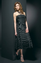 Bridesmaids Dress: L9073  Strapless and A-line of BELSOIE Tiffany Chiffon with BELSOIE Charmeuse Tea-length gown, lace, BELSOIE Tiffany Chiffon and BELSOIE Charmeuse layers with BELSOIE Charmeuse waistband.
Solid.
Size Range :  4-28.
 