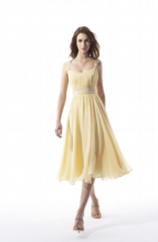 Prom Dress: B2 - B1080  Catalogue Color :  CHARDONNAY (CD) Silhouette :  Poly Chiffon gown with rouched bodice and straps. Poly Satin band at natural waist.  Fabric-top layer :  POLY CHIFFON and POLY SATIN Front Neckline :  Scoop Back Neckline :  Scoop Front Bodice Detail :  Gathered Back Bodice Detail :  Gathered Waist :  Natural Belt or sash detail : Plain POLY SATIN waistband Front Skirt Detail : Gathered Back Skirt Detail :  Gathered Front Hem Detail :  Plain Back Hem Detail :  Plain Two Tone or Solid :  Solid Accessory :  N/A Skirt Length :  Available in both tea-length and floor length. Floor length for B1080A Size Range :  4-28 