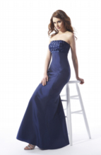 Prom Dress: B2 - B1086  Catalogue Color :  NAVY (NY) Silhouette :  Strapless Iridescent Taffeta dress. Weaved ribbons on bodice over iridescent taffeta. Fabric-top layer :  IRIDESCENT TAFFETA Front Neckline :  Strapless Back Neckline :  Strapless Front Bodice Detail :  Ribbon Back Bodice Detail :  Ribbon Waist :  Empire Belt or sash detail : N/A Front Skirt Detail : Plain Back Skirt Detail :  Plain Front Hem Detail :  Plain Back Hem Detail :  Plain Two Tone or Solid :  Solid Accessory :  Detachable ribbon straps Skirt Length :  Available in floor length. Tea-length can be special ordered, at no additional charge. Size Range :  4-28 