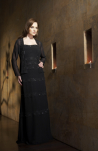 Bridesmaids Dress: JADE - J1165  Catalogue Color :  ONYX (OX) Silhouette :  Jade Chiffon gown has strapless sweetheart neckline with beaded lace trim. A-line skirt has beaded lace trim detail in layers. Matching jacket has same beaded lace trim. Fabric-top layer :  JADE CHIFFON Gown or 2 piece :  Dress Jacket :   Front Neckline :  Strapless Back Neckline :  Strapless Front Bodice Detail :  Beaded lace Back Bodice Detail :  Beaded lace Sleeve :   Gown :   Belt or Sash Detail :  N/A Waist :  Drop-Scoop Front Skirt Detail : Beaded lace and layers Back Skirt Detail :  Beaded lace and layers Front Hem Detail :  Plain Back Hem Detail :  Plain Accessory :  Jacket and straps Skirt Length :  Floor Size Range :  2-26 