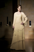 Evening Dress: JADE - J1170  Catalogue Color :  OPAL (OP)Silhouette :  Jade Chiffon gown has criss-cross, strapless sweetheart neckline. Skirt has assymetrical tiers with beaded lace detailing. Matching jacket has double layered chiffon long sleeves with pointed ends.Fabric-top layer :  JADE CHIFFONGown or 2 piece :  DressJacket :  Front Neckline :  StraplessBack Neckline :  StraplessFront Bodice Detail :  GatheredBack Bodice Detail :  GatheredSleeve :  Gown :  Belt or Sash Detail :  N/AWaist :  AsymmetricFront Skirt Detail : Beaded lace and layersBack Skirt Detail :  Beaded lace and layersFront Hem Detail :  PlainBack Hem Detail :  PlainAccessory :  Jacket and strapsSkirt Length :  FloorSize Range :  2-26 