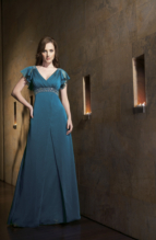 Evening Dress: JADE - J1172  Catalogue Color :  TEAL (TL)Silhouette :  Jade Tiffany Chiffon gown has V neckline front and back with crystal/beaded empire waist. Has ruffled cap sleeves with crystal/beaded detail on shoulder. Flare skirt has front split.Fabric-top layer :  JADE TIFFANY CHIFFONGown or 2 piece :  DressJacket :  Front Neckline :  VBack Neckline :  VFront Bodice Detail :  Beading and gatheredBack Bodice Detail :  Beading and gatheredSleeve :  Gown :  Belt or Sash Detail :  N/AWaist :  EmpireFront Skirt Detail : PlainBack Skirt Detail :  PlainFront Hem Detail :  PlainBack Hem Detail :  PlainAccessory :  N/ASkirt Length :  FloorSize Range :  2-26 