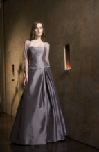 Evening Dress: JADE - J1173  Catalogue Color :  PLATINUM (PT)Silhouette :  Jade Taffeta mock 2 piece gown has beaded/emb netting 3/4 length sleeves with back keyhole opening. Beaded/emb taffeta bodice has scoop neckline. Embroidered scallop detail on edge of sleeves and bottom of bodice. A-line full skirt with side inverted pFabric-top layer :  JADE TAFFETA and NETTINGGown or 2 piece :  2PcslookJacket :  Front Neckline :  QueenBack Neckline :  BoatFront Bodice Detail :  Beaded embroidery Back Bodice Detail :  Beaded embroidery Sleeve :  Gown :  Belt or Sash Detail :  N/AWaist :  Drop-ScoopFront Skirt Detail : GatheredBack Skirt Detail :  PlainFront Hem Detail :  PlainBack Hem Detail :  PlainAccessory :  N/ASkirt Length :  FloorSize Range :  2-26 