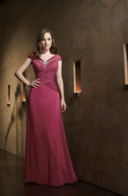 Evening Dress: JADE - J1175  Catalogue Color :  PEONY (PY)Silhouette :  Jade Tiffany Chiffon gown has V portrait neckline with sheer cap sleeves. Front bodice has beaded/emb applique with a criss-cross shirred waist and flare skirt.Fabric-top layer :  JADE TIFFANY CHIFFONGown or 2 piece :  DressJacket :  Front Neckline :  PortraitBack Neckline :  PortraitFront Bodice Detail :  Beaded embroidery and gatheredBack Bodice Detail :  GatheredSleeve :  Gown :  Belt or Sash Detail :  N/AWaist :  DropFront Skirt Detail : PlainBack Skirt Detail :  Plain Front Hem Detail :  PlainBack Hem Detail :  PlainAccessory :  N/ASkirt Length :  FloorSize Range :  2-26 