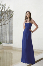 Evening Dress: BELSOIE - L1071  Catalogue Color :  COBALT (CT) Silhouette :   Fabric-top layer :  BELSOIE TIFFANY CHIFFON Front Neckline :  Strapless Back Neckline :  Strapless Front Bodice Detail :  Gathered bust band with sash Back Bodice Detail :  Gathered bust band Waist :  Empire Belt or sash detail : Plain sash Front Skirt Detail : Flare skirt Back Skirt Detail :  Flare skirt Front Hem Detail :  Plain Back Hem Detail :  Plain Two Tone or Solid :  Solid Accessory :  Detachable spaghetti straps Skirt Length :  Available in floor length. Tea-length can be special ordered, at no additional charge. Size Range :  4-28 