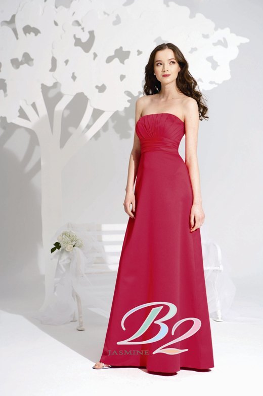Bridesmaids Dress: B2 FALL 2009 - B2091  Catalogue Color :		PEONY (PY)	Fabric-top layer :		POLY SATIN	Accessory :		Spaghetti straps	Skirt Length :		Floor length. Skirt length can be changed to tea-length or knee-length.	Size Range : 		2-28 