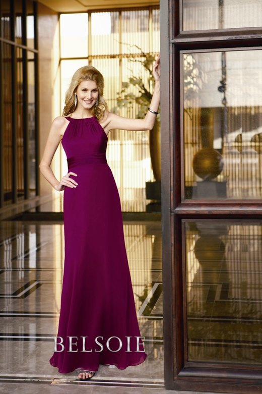 Bridesmaids Dress: BELSOIE FALL 2009 - L2074  Catalogue Color :		SCARLET (SC)	Fabric-top layer :		BELSOIE TIFFANY CHIFFON	Accessory :		N/A	Skirt Length :		Floor length. Skirt length can be changed to tea-length or knee-length.	Size Range : 		2-28 
