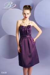 Prom Dress: B2 FALL 2010 - B3088  Catalogue Color:		EGGPLANT (EP)	Fabric-top layer:		POLY SATIN	Accessory:		Spaghetti straps	Skirt Length:		Available in both knee-length 25