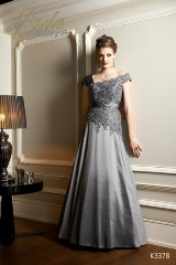 Mother of the Bride Dress: JADE COUTURE FALL 2010 - K3378  Catalogue Color:		PLATINUM (PT)	Fabric-top layer:		LUXE TAFFETA	Accessory:		N/A	Skirt Length:		Floor length. Skirt length can be changed to tea-length or knee-length.	Size Range: 		2-26 