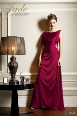 Mother of the Bride Dress: JADE COUTURE FALL 2010 - K3396  Catalogue Color:		BLACK CHERRY (BH)	Fabric-top layer:		COUTURE SATIN FACE CHIFFON	Accessory:		N/A	Skirt Length:		Floor length. Skirt length can be changed to tea-length or knee-length.	Size Range: 		2-26 