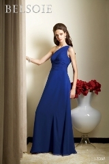 Bridesmaids Dress: BELSOIE FALL 2010 - L3058  Catalogue Color:		COBALT (CT)	Fabric-top layer:		BELSOIE SOLID IRIDESCENT CHIFFON	Accessory:		N/A	Skirt Length:		Floor length. Skirt length can be changed to tea-length or knee-length.	Size Range: 		2-28 