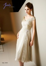Evening Dress: JADE - J3316  Catalogue Color:		LATTE (LT)	Fabric-top layer:		JADE TIFFANY CHIFFON	Accessory:		N/A	Skirt Length:		Available in both tea-length 30