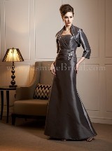 Mother of the Bride Dress: JADE FALL 2011 - J4455  Catalogue Color:  	PLATINUM (PT)Fabric-top: 	JADE TAFFETAAccessory: 	Jacket and strapsSkirt Length: 	Floor length. Skirt length can be changed to tea-length or knee-length.Size Range: 	2-26 