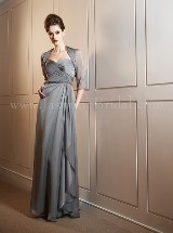 Mother of the Bride Dress: JADE FALL 2011 - J4456  Catalogue Color:  	SILVER (SL)Fabric-top: 	JADE TIFFANY CHIFFONAccessory: 	Jacket and strapsSkirt Length: 	Floor length. Skirt length can be changed to tea-length or knee-length.Size Range: 	2-26 