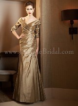 Mother of the Bride Dress: JADE COUTURE FALL 2011 - K4486  Catalogue Color:  	DEEP KHAKI (DK)Fabric-top: 	LUXE TAFFETASkirt Length: 	Sweep train. Skirt length can be changed to tea-length or knee-length.Size Range: 	2-26 