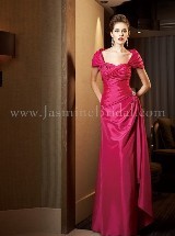 Mother of the Bride Dress: JADE COUTURE FALL 2011 - K4493  Catalogue Color:  	FUCHSIA (FA)Fabric-top: 	LUXE TAFFETAAccessory: 	Jacket and strapsSkirt Length: 	Floor length. Skirt length can be changed to tea-length or knee-length.Size Range: 	2-26 